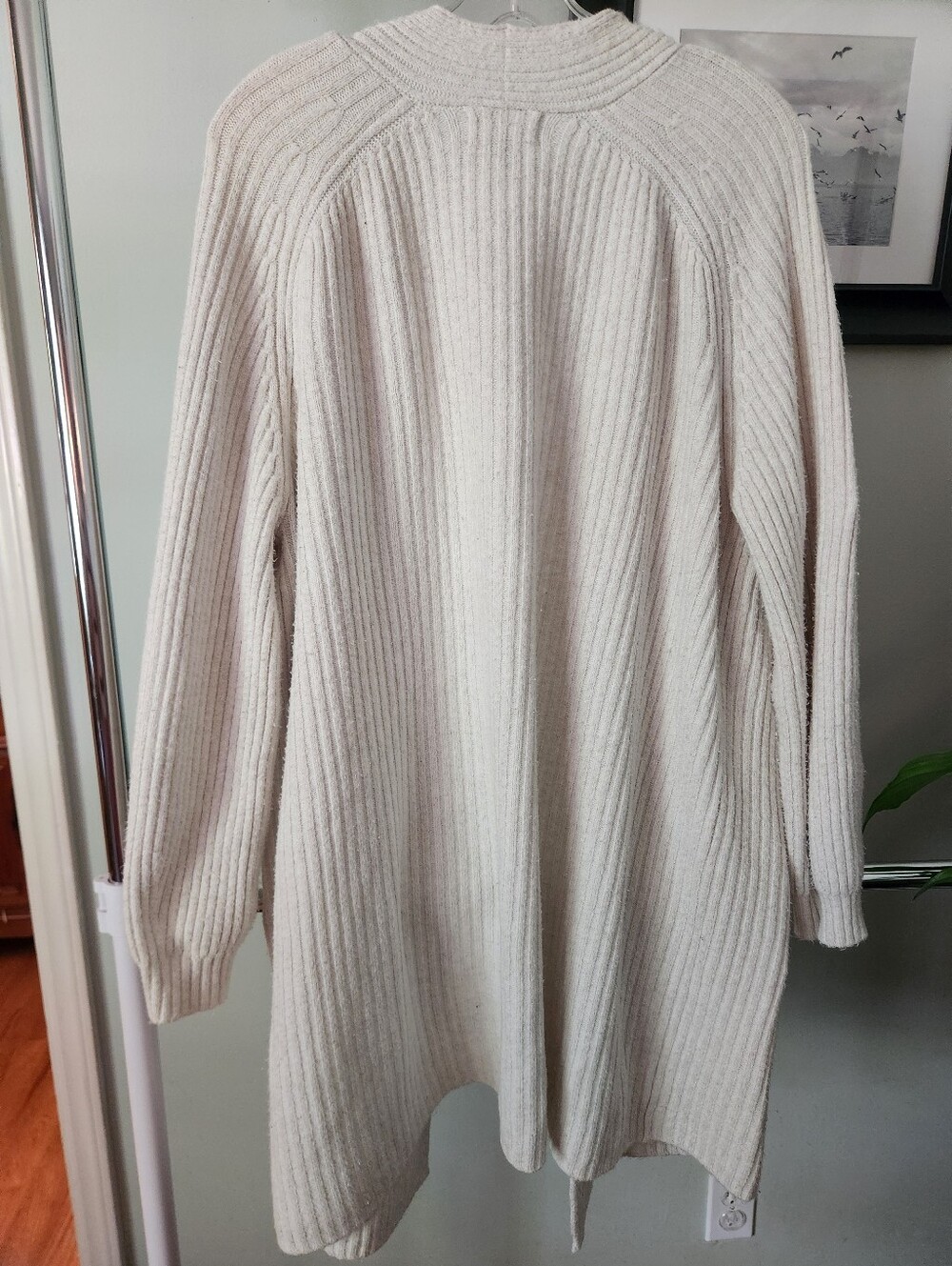 Cream Open-Front Ribbed Cardigan with Pockets - Picture 5 of 5